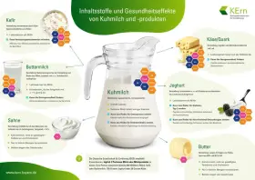 Die DGE empfiehlt täglich 2 Portionen Milchprodukte. Eine Portion sind 250 ml Milch, Kefir, Buttermilch oder 150g Joghurt.