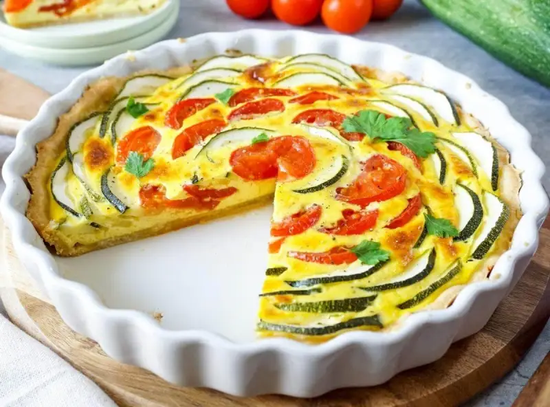 Herzhafte Quiche mit Zucchini und Tomaten, perfekt für Kinder. Ein leckerer Genuss!